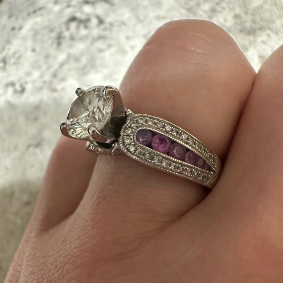 Diamond Ring 1 1/4k Diamond, Pink Sapphires white gold - Picture 10 of 17